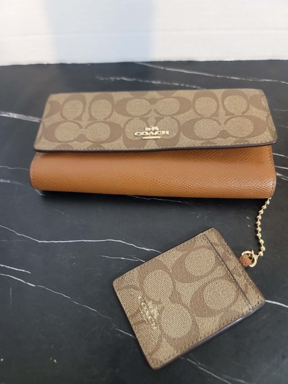 Coach Signature Canvas & Leather Wallet Clutch in Brown